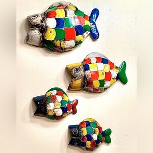 🍃Zimbabwe Recycled Metal Fish Wall Art Set of 4 | Colorful Global Folk Decor